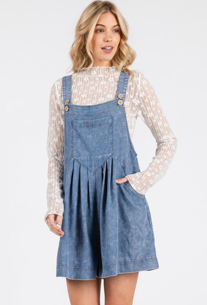 Mineral Washed Denim Overall Romper