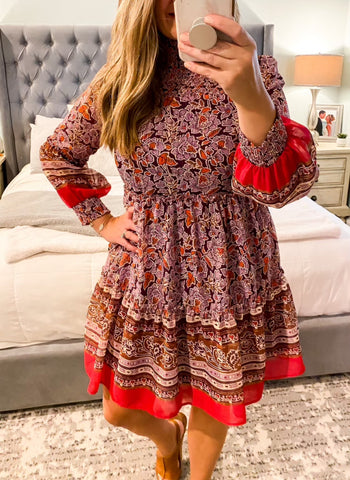 Floral Magenta Gold Boho Dress