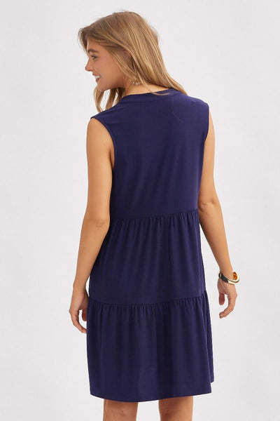 Solid Tank Ruffle Tiered Dress Navy