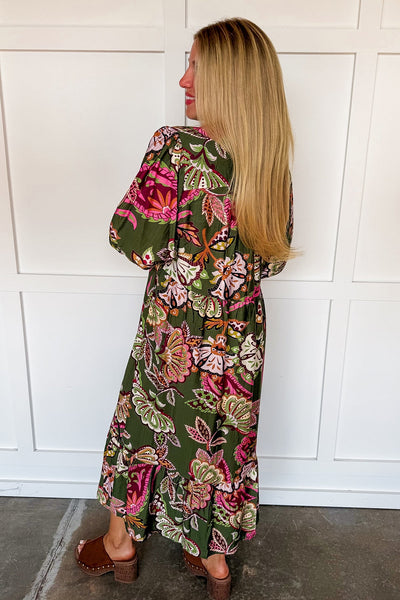 UMGEE Boho Floral Dress Olive Mix