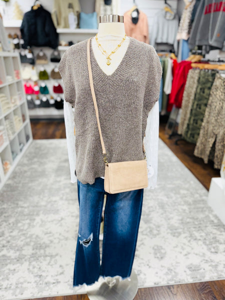 V Neck Boxy Sweater Vest Mocha