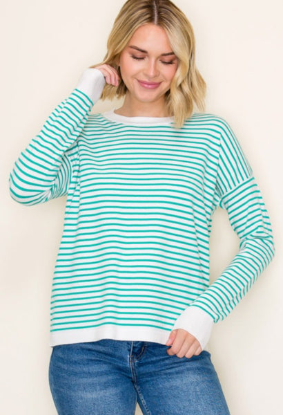 Everyday Relaxed Fit Stripe Sweater Green