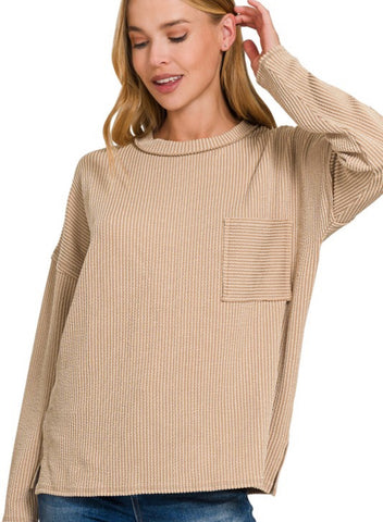 Ribbed Knit Solid Basic Top Mocha