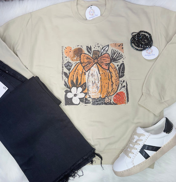 Cream Pumpkin Boho Harvest Sweatshirt
