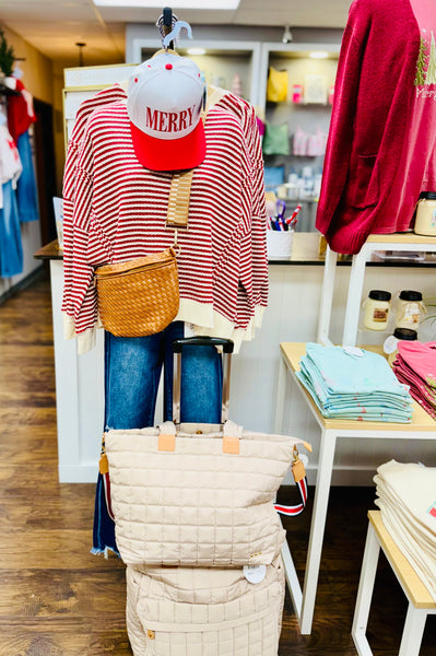 Red Stripe Exposed Seam Sweater Top