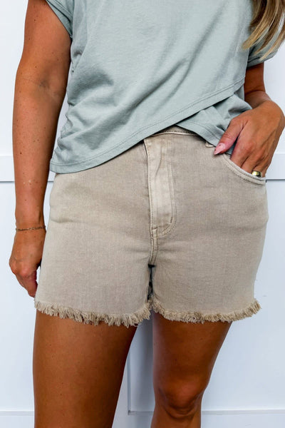 Zenana Acid Wash Frayed Shorts Ash Mocha