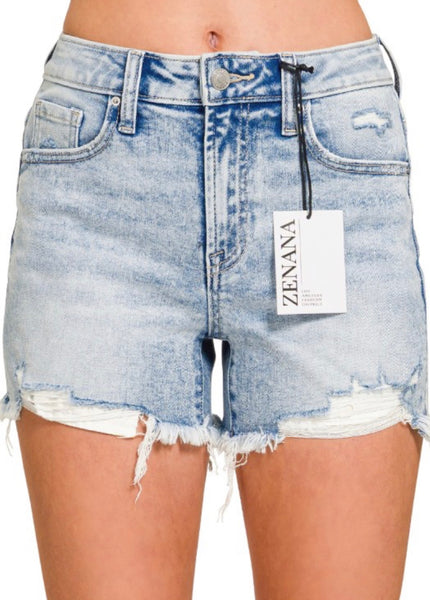 Zenana Light Wash Distressed Shorts