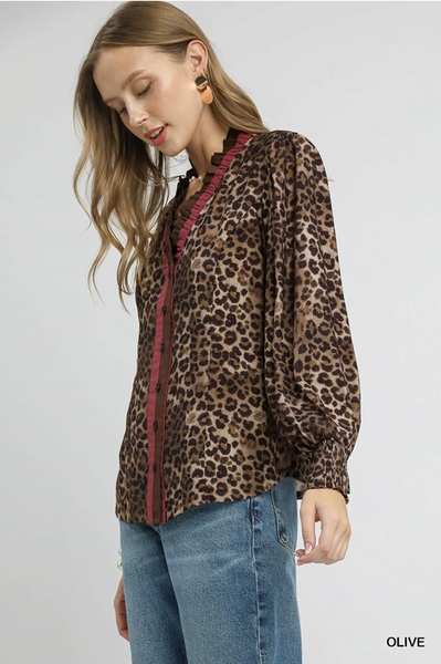UMGEE Ruffle Trim Leopard Top