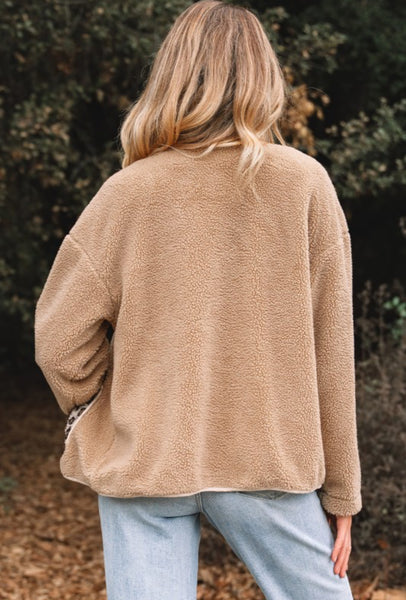 Plush Leopard Contrast Button Up Jacket