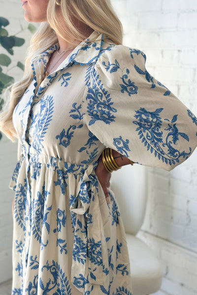 Paris Paisley Button Down Dress Blue Mix