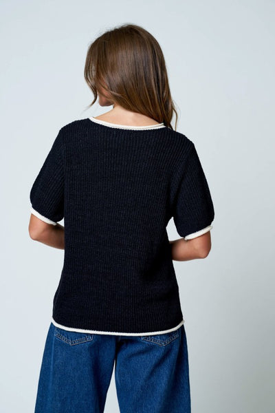 Contrast Trim Knit Sweater Black
