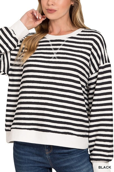 Textured Stripe Two Tone Pullover Black