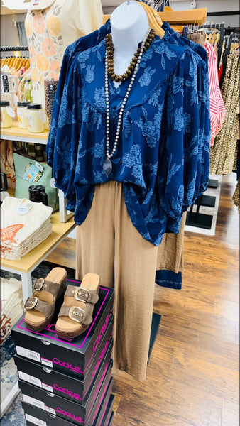 UMGEE Floral Textured Top Midnight Blue