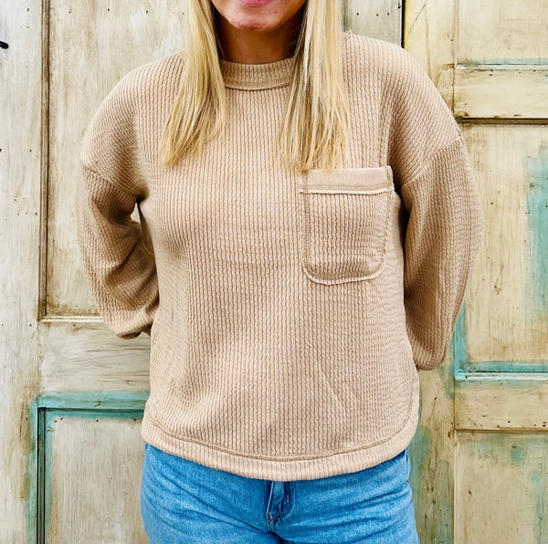 Crew Neck Pocket Sweater Khaki