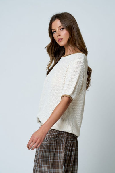 Contrast Trim Knit Sweater Oatmeal