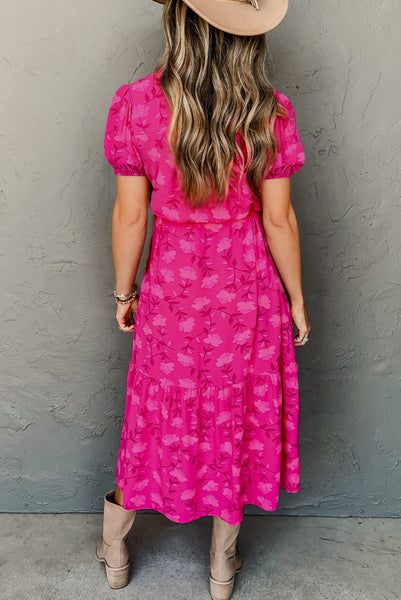 Charlotte Floral Midi Dress Pink Fuchsia Mix