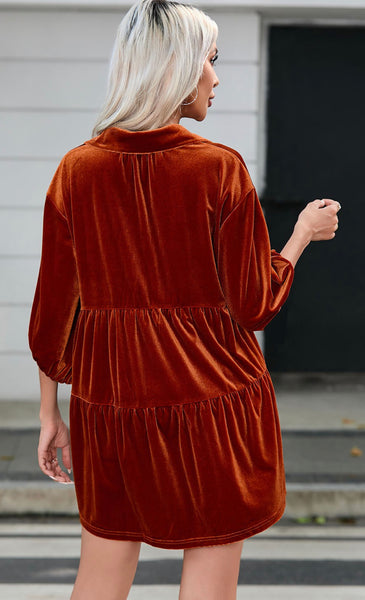 Chestnut Ruffle Velvet Tunic Top