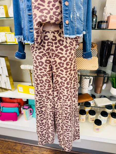 Luxe Leopard Knit Sweater 2PC Pant SET Mocha