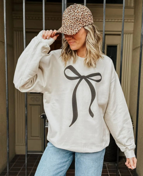 Beige Bow Coquette Premium Sweatshirt