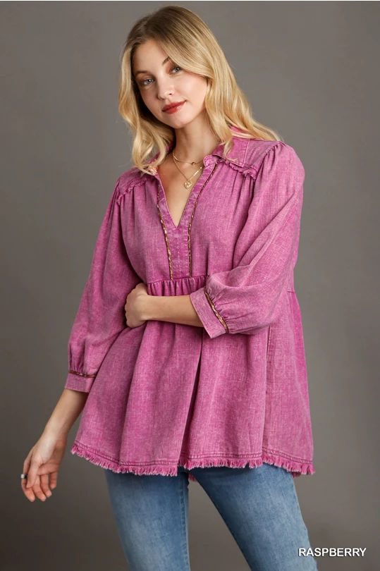 UMGEE Raspberry Linen Babydoll Top