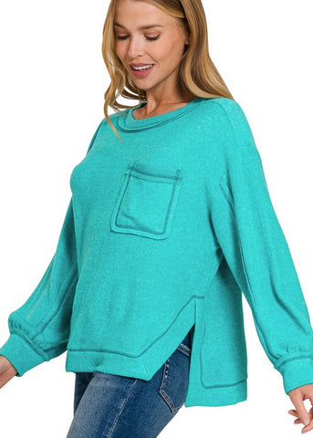 Brushed Soft Pocket Sweater Dark Teal