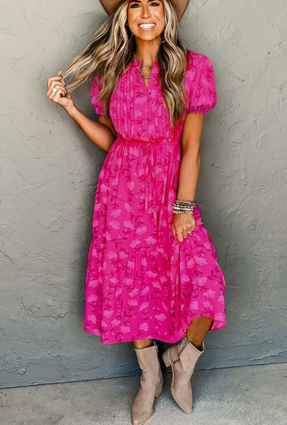 Charlotte Floral Midi Dress Pink Fuchsia Mix