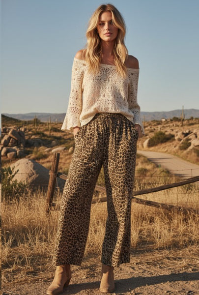 Leopard Wide Leg French Terry Pant