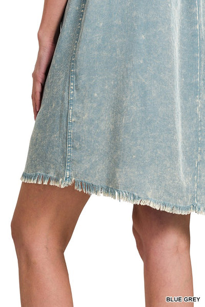 Lizzy Linen Raw Hem Pocket Dress Blue Grey