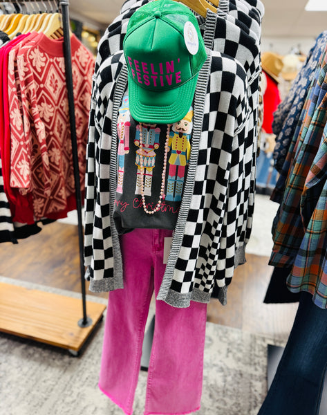 Black Checkered Sweater Cardigan