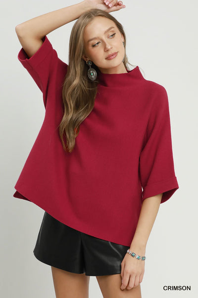 UMGEE Mock Neck Sweater Top Crimson