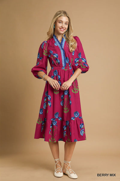 UMGEE Floral Midi Dress Berry Mix