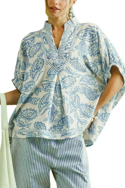 UMGEE Botanical Contrast Top Blue Mix