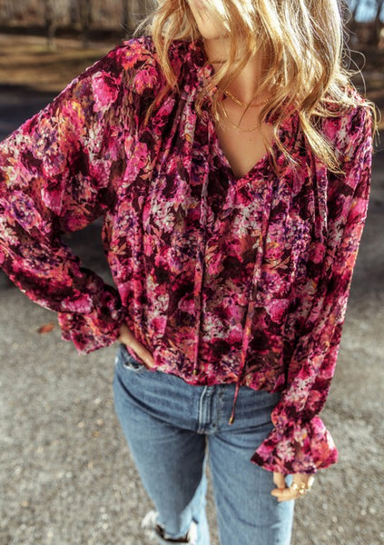 Bloom Floral Ruffle V Neck Top