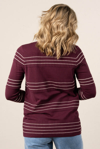 Stitch Stripe Cardigan Plum