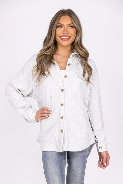 Chesapeake Solid Shacket Washed Light Grey
