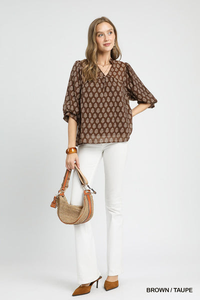 UMGEE Coffee & Cream Floral Top