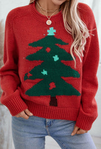 Red Christmas Tree Crew Neck Sweater