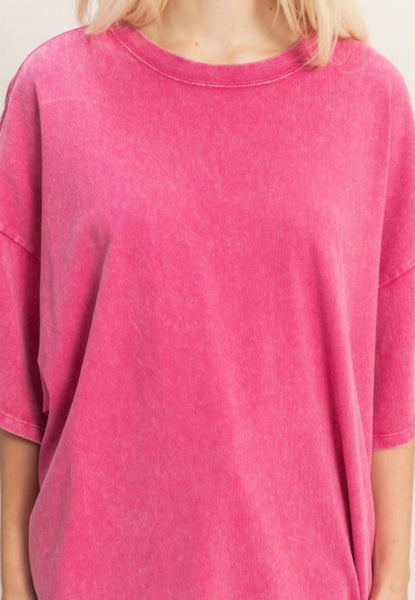 Oversized Mineral Wash Tee Fuchsia