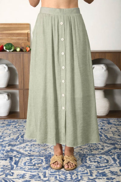 Skirt & Top Button Detail 2PC Set Sage