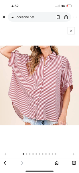 Stripe Oxford Button Down Shirt Red