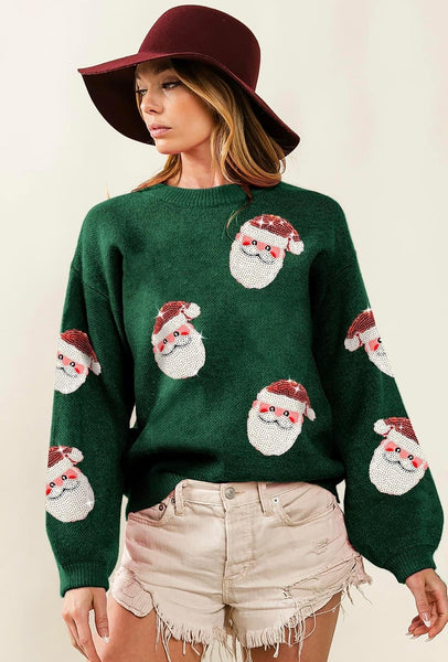 Dark Green Santa Sequin Sweater