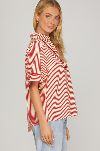 Evelyn Red Stripe Contrast Top