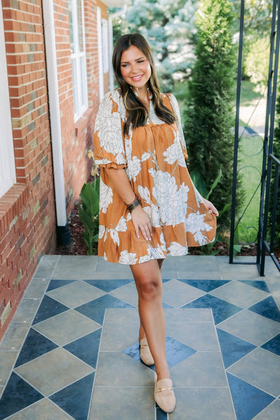 UMGEE Mocha Floral Babydoll Dress