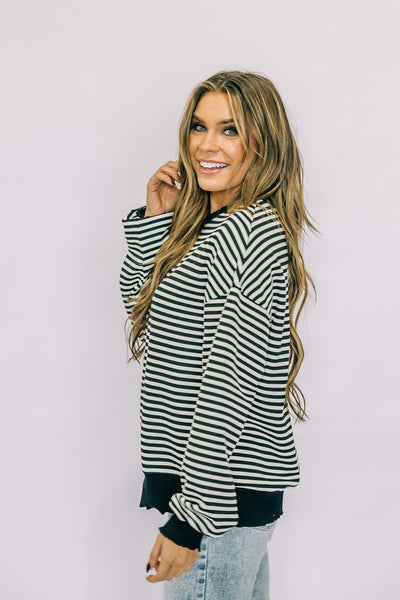 Black Stripe Cozy Knit Top