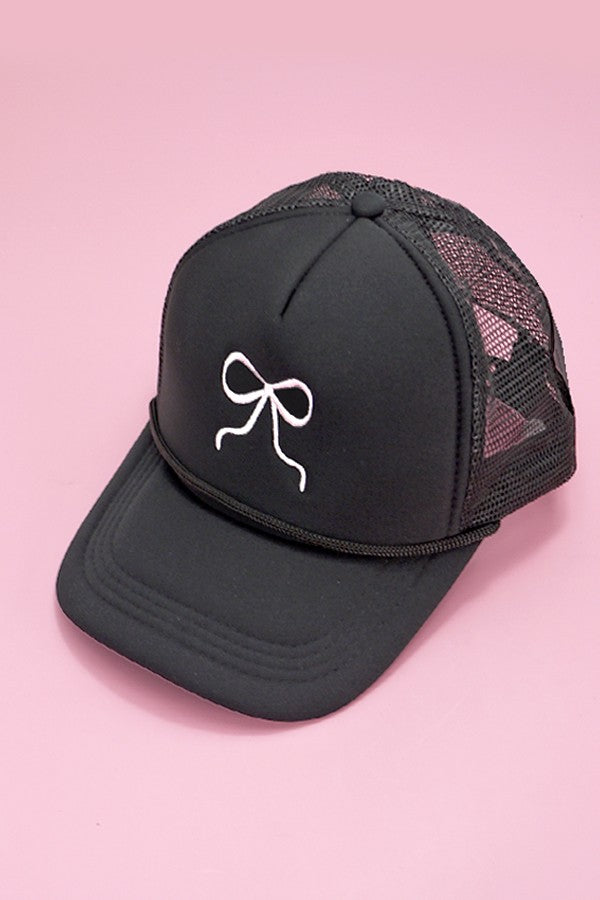 Embroidered Ribbon Foam Trucker Hat Black