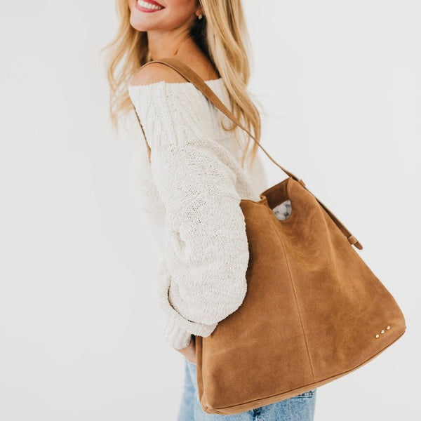 Evie Suede Hobo Shoulder Bag Camel