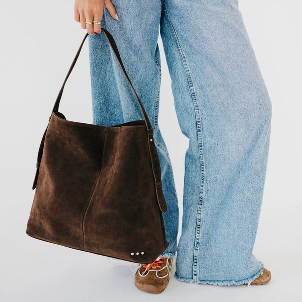 Evie Suede Hobo Shoulder Bag Chocolate