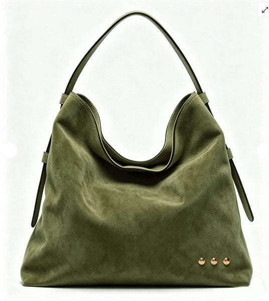 Evie Suede Hobo Shoulder Bag Olive