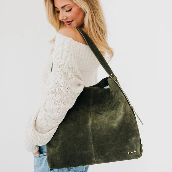 Evie Suede Hobo Shoulder Bag Olive