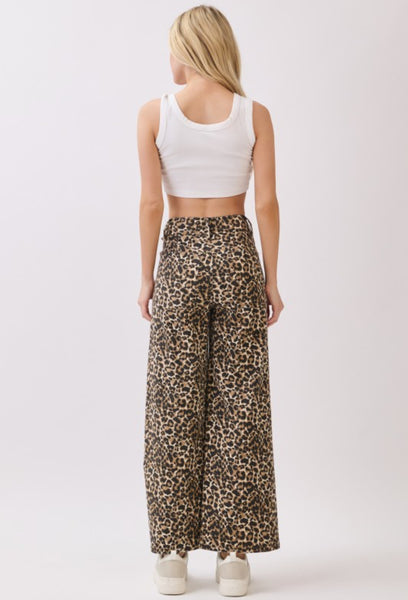 Leopard Twill Wide Leg Pant
